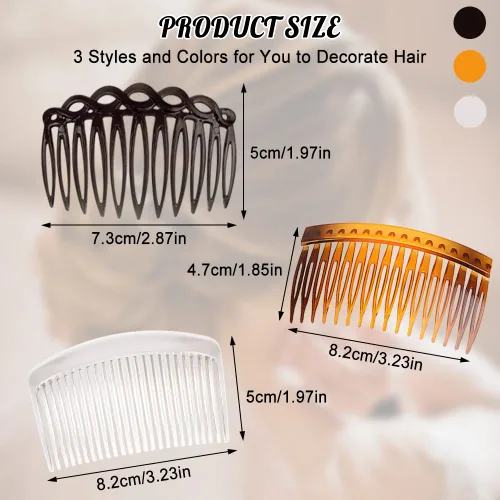 Miniatura 2 de 18 peines laterales franceses, peine decorativo de plástico con dientes, peines para el cabello, accesorios para mujeres, velo de boda para novia