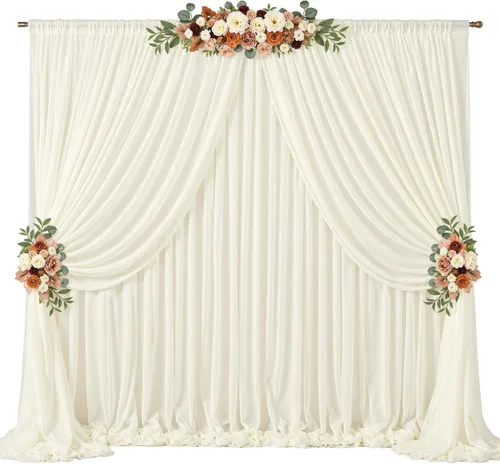 Miniatura 32 de Cortinas de fondo azul bebé de 10 pies x 10 pies, tela de gasa chiffon transparente sin arrugas, tela de fondo fotográfico drapeada para arco