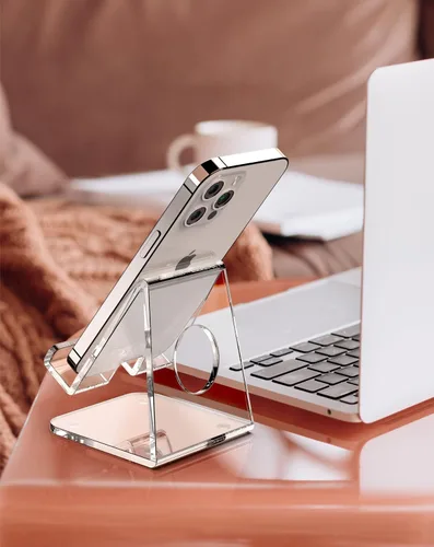 Miniatura 9 de Soporte acrílico para teléfono celular, soporte de teléfono transparente para escritorio de oficina, tocador, cocina, mesita de noche, compatible