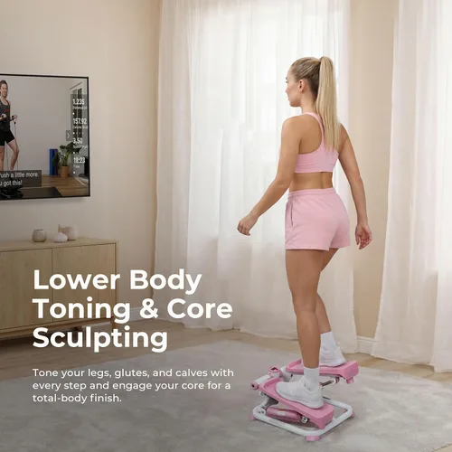 Miniatura 2 de Sunny Health & Fitness Mini Steppers with Digital Monitor and Resistance Bands, Compact Low-Impact Cardio Machines for Home Workouts Rosa