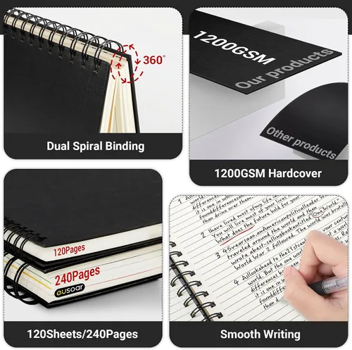 Miniatura 4 de EUSOAR - Cuaderno de 5 asignaturas con reglas universitarias, 1 paquete A4 27.9 x 21.6 cm, papel liso de 100 g/m², 120 hojas/240 páginas, cuadernos
