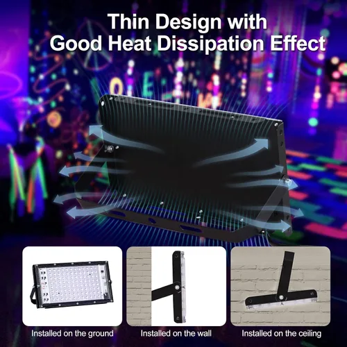 Miniatura 3 de Luz LED negra de 100 W 385-400 nm Luz de inundación de luz negra para fiesta de neón brillante, IP66 impermeable cable de alimentación de 6
