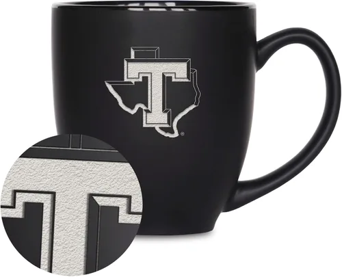 Miniatura 171 de Rico Industries - Taza de cerámica mate negra con grabado láser estándar de 15oz para NCAA (escuelas T & U) - Para bebidas calientes o frías