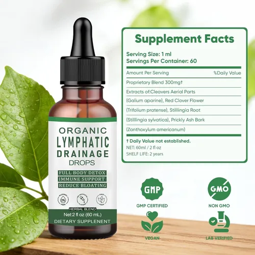 Miniatura 7 de Gotas de drenaje linfático, gotas líquidas de apoyo linfático, con ingredientes herbarios, reducen la hinchazón, desintoxicación y limpieza de todo