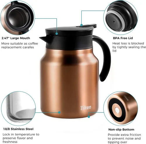 Miniatura 3 de Tiken Servidor de café, jarra térmica de café de 27 onzas líquidas (27.1 fl oz), jarras de café al vacío con aislamiento de acero inoxidable