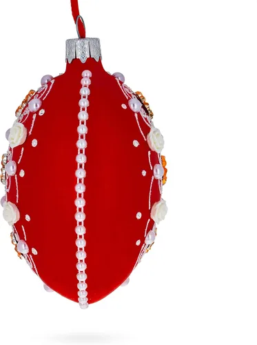 Miniatura 2 de Adorno de Navidad con diseño de flores en cristal rojo de 4 pulgadas