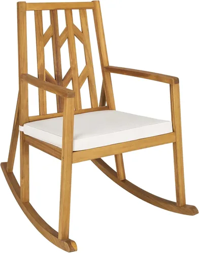 Miniatura 13 de Tangkula Mecedora de madera de acacia para patio, con cojín extraíble de alta densidad, resistente a todo tipo de clima, base equilibrada, perfecta