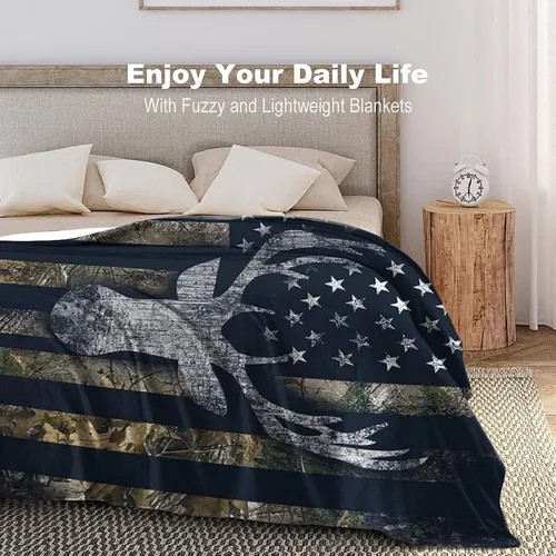 Miniatura 7 de Manta de Caza con Bandera de Ciervo Camuflado de EE.UU., Mantas de Regalo para Hombres, Manta Súper Suave, Acogedora y Cálida para Sofá, Silla
