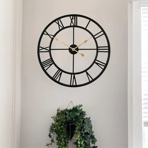 Miniatura 8 de Reloj de pared grande de metal de 24 pulgadas más grueso, reloj industrial decorativo para el hogar con números romanos grandes, reloj retro de gran