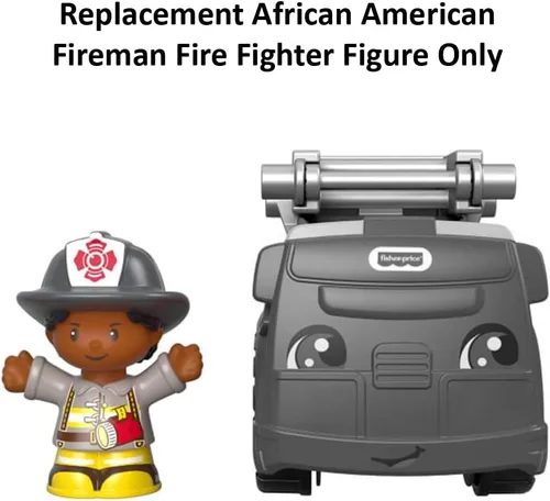 Miniatura 3 de Pieza de repuesto para Fisher-Price Little People to The Rescue Fire Truck Playset – GGT34 ~ Figura de bombero afroamericano de repuesto ~ Funciona