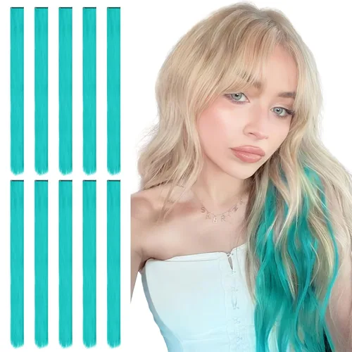 Miniatura 8 de Sofeiyan 10 extensiones de cabello sintético lacio de colores con clip de 22 pulgadas, para mujeres, niños y niñas, para Halloween, Navidad