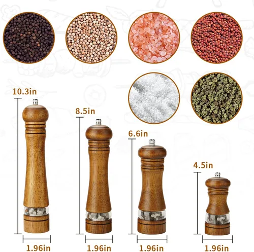Miniatura 2 de Molinillo de pimienta, molinillo de sal, molinillo de sal y pimienta de madera, molinillos manuales de sal y pimienta con ventana acrílica, 2-Roble