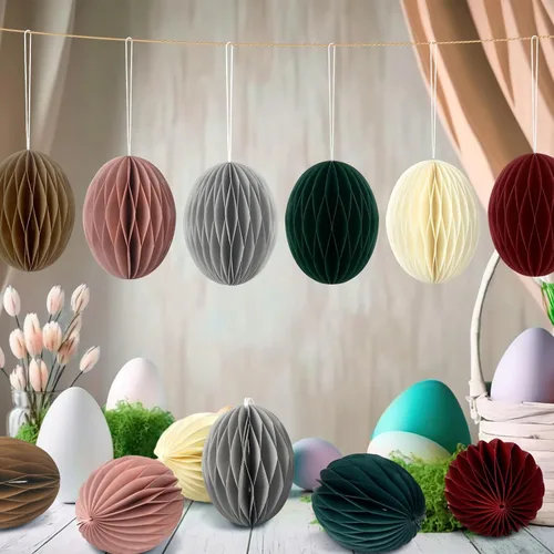 Tenare 24 piezas de huevos de Pascua de panal de abeja, decoración vintage de papel de tono tierra, decoración de Pascua de granja para árbol de