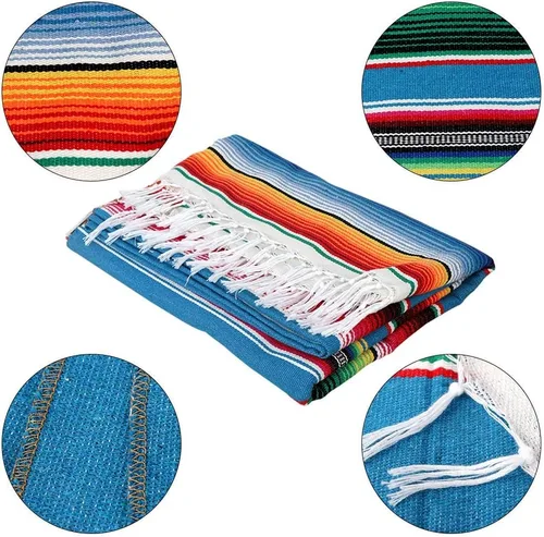 Miniatura 5 de AerWo Mantel mexicano de 60 x 85 pulgadas, manta de serape mexicano con borlas para decoración de fiesta de cinco de mayo, mantel rectangular tejido