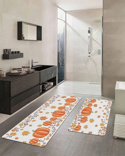Miniatura 2 de Tapete de baño de calabaza naranja para bañera, antideslizante, de secado rápido y absorbente, tierra de diatomeas, fregadero de ducha, lavable