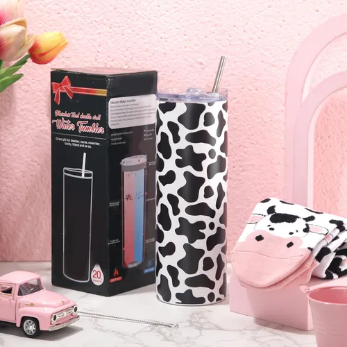 Miniatura 6 de Potchen 2 calcetines con estampado de vaca, calcetines de animales lindos para mujer, vaso de agua de acero inoxidable delgado de 20 onzas
