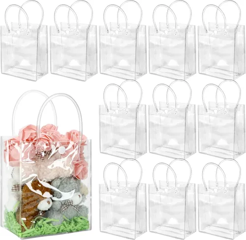Miniatura 15 de BadenBach 16 bolsas de regalo transparentes con asas, 9.8 x 9.8 x 3.5 pulgadas, bolsa de plástico transparente para fiesta, bolsa de regalo