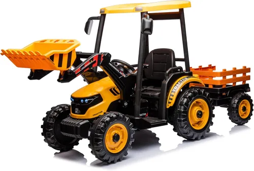 Miniatura 9 de Kidsera Tractor de paseo para niños de 24 V con remolque y cargador frontal, tractor 3 en 1 con caja de cambios de 24 voltios, marco de metal