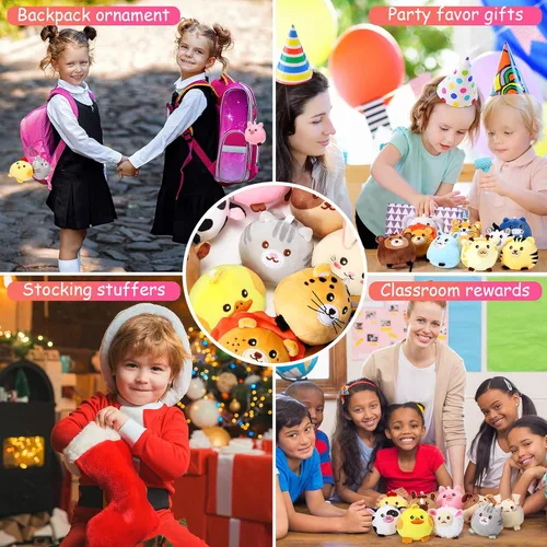 Miniatura 6 de Halloscume Juego de 18 piezas de mini animales de peluche a granel de 3.15 pulgadas, pequeños adornos de animales de la selva de granja
