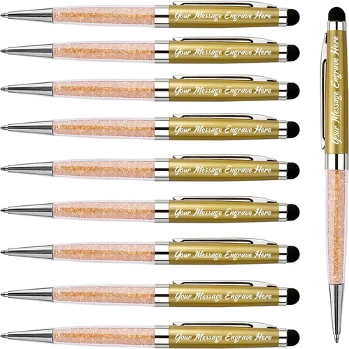 Miniatura 22 de Ancolo Bolígrafos personalizados, punta de lápiz capacitivo, cristal azul, bolígrafos personales personalizados, juego de escritura escolar, Azul