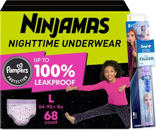 Miniatura 11 de Pampers Ninjamas + Oral-B Cepillo de dientes, pantalones de entrenamiento nocturno para niños, 68 unidades, talla L y Oral-B Kids Power Cepillo