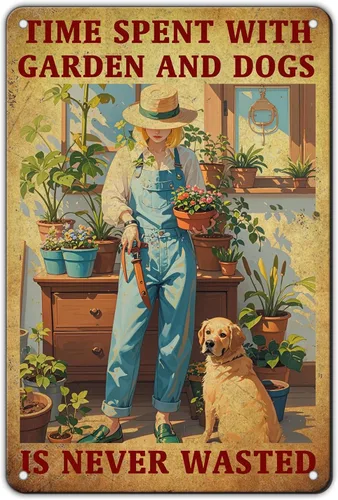Miniatura 27 de Cartel de metal vintage con texto en inglés "Girl and She Lived Happily Ever After Dog" (Poodle Girl and She Lived Happily Ever After Dog), letrero