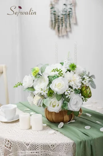 Miniatura 3 de Serwalin Flores Artificiales Flores Blancas Falsas Flores de Seda para Pastel para Manualidades DIY Ramos de Boda Centros de Mesa y Arreglos