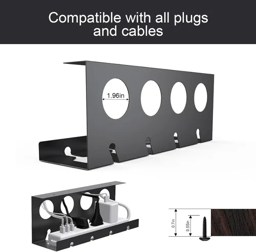 Miniatura 4 de Organizador de cables debajo del escritorio, paquete de 2 bandejas de metal súper resistentes para cables y regletas de alimentación (12.6 pulgadas)
