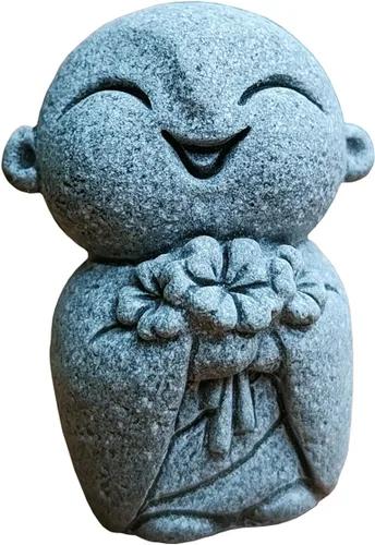 Miniatura 7 de livelyfish Estatua de monje rezante de Bosatsu de Bosatsu japonés de Buda Bosatsu Feng Shui, piedra arenisca feliz/sonriente en miniatura, adorno