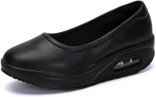 Mocasines de cuña para mujer, cómodos zapatos de suela gruesa con amortiguación de aire, plataforma antideslizante, zapatos de enfermería de cuero