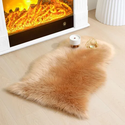 Miniatura 34 de Alfombra de piel sintética de 2 x 6 pies, color beige, lavable a máquina, súper suave, esponjosa, alfombra de piel de oveja mullida para dormitorio