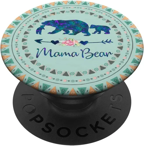 PopSockets PopSockets Swappable PopGrip - Mamá Oso de dos bebés en menta verde