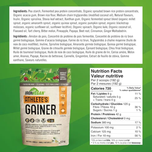 Miniatura 4 de Hierro Vegano - Vainer de Athlete's Gainer, 10 lbs (4.5 kg)