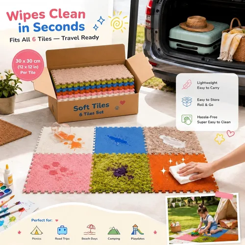 Miniatura 2 de Edusense Paquete de 6 baldosas sensoriales para piso, juguetes de estimulación táctil con texturas para niños, tapete de juego de espuma entrelazado