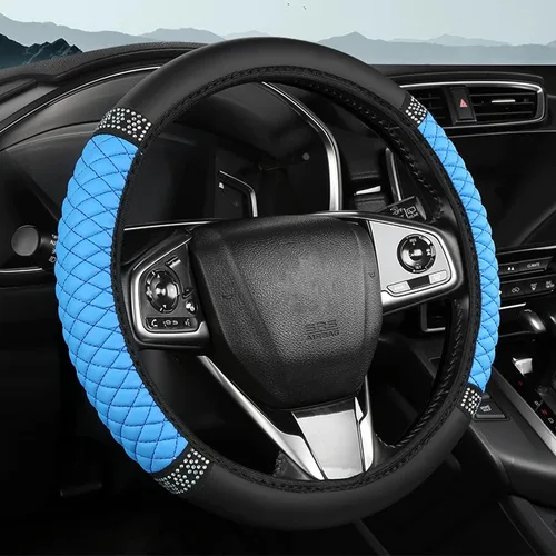 Miniatura 15 de Funda brillante para volante de automóvil, 15 pulgadas, con diamantes de imitación de cuero suave, protector elástico para volante, diamante