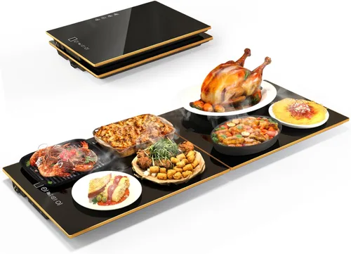 Calentadores de alimentos para bufé de fiestas, (31.5 x 12 pulgadas), bandeja de calentamiento eléctrica apilable y ensamblable con ajuste de