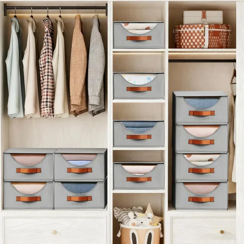 Miniatura 4 de DIMJ Organizadores y almacenamiento de armario, paquete de 4 contenedores de almacenamiento de tela con cajones, organizadores de ropa plegables