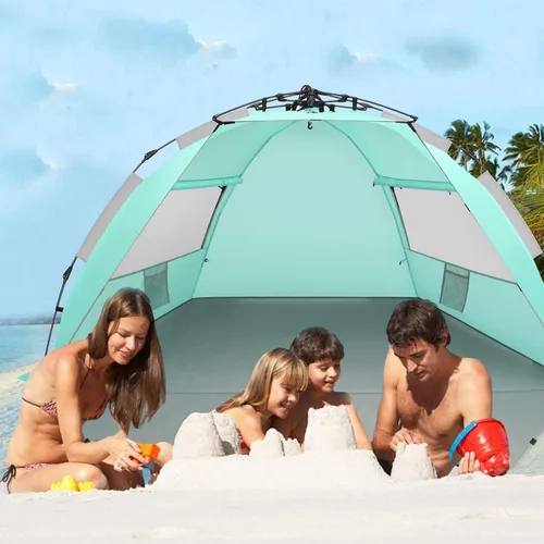 Miniatura 5 de Oileus - Tienda de campaña de playa XL para 4 personas, tienda de campaña portátil instantánea para playa con bolsa de transporte, estacas, 6 bolsas