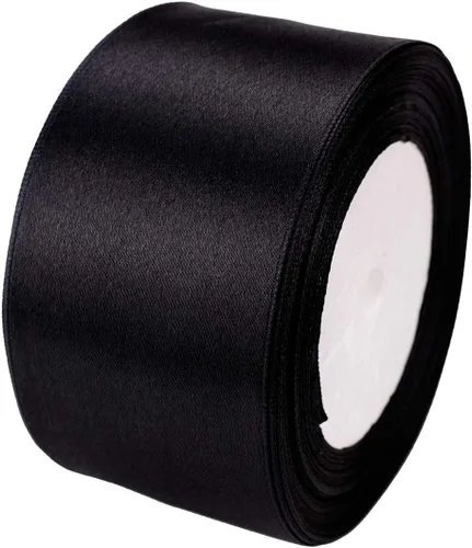 ATRBB Cinta de satén de 25 yardas y 2 pulgadas de ancho, perfecta para bodas, lazos hechos a mano y envoltura de regalos (negro)