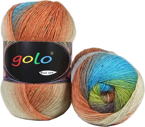 Miniatura 16 de Hilo de lana golo para tejer 200 yardas, hilo Cachemire multicolor arcoíris