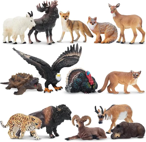 Miniatura 12 de Toymany Juego de 14 mini figuras de animales árticos, juguetes de animales polares con oso polar, caribú, pingüino, morsa, lobo, figuras