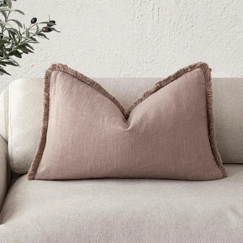 Miniatura 41 de Foindtower Fundas de almohada decorativas de lino con flecos, acogedora funda de cojín bohemia estilo farmhouse con borlas, funda de almohada