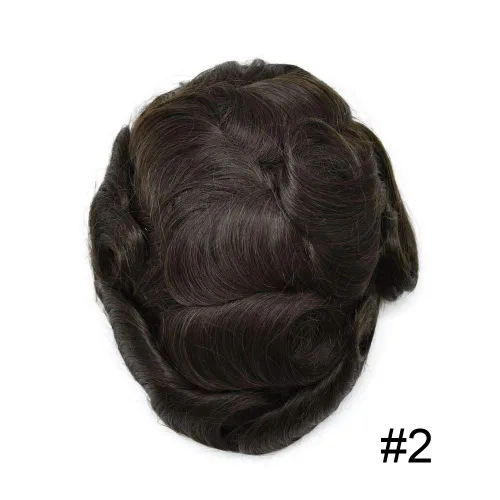 Miniatura 31 de Toupee para hombres sistemas de reemplazo de piel sintética con encaje suizo para hombre, nudos blanqueados, línea capilar natural para hombres