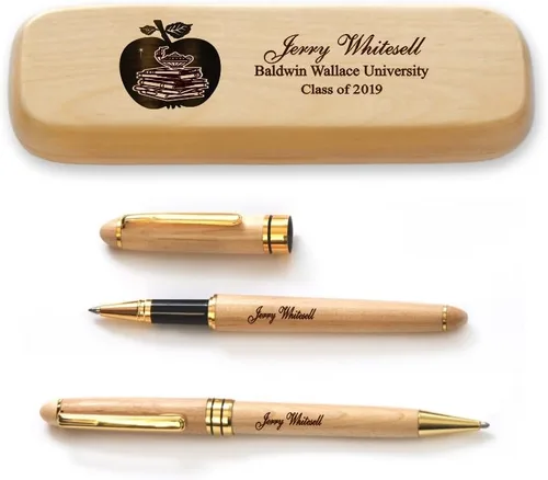 Miniatura 4 de Juego de bolígrafos de graduación de madera de arce macizo personalizado para médico MP-Médico-GD
