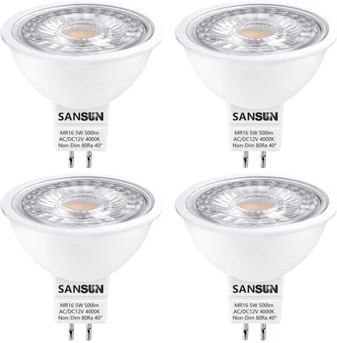 Miniatura 10 de Bombillas LED para Paisajismo MR16 de 5W, Bajo Voltaje 12V Reemplazo de Halógeno de 50W para Reflector de Paisajismo Exterior y Luz de Riel 2700K