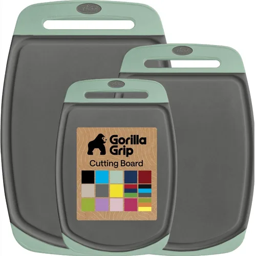 Gorilla Grip - Tabla de cortar extragrande, mango de fácil agarre, surcos para jugos, antideslizante y gruesa. Apta para lavavajillas, no porosa, de