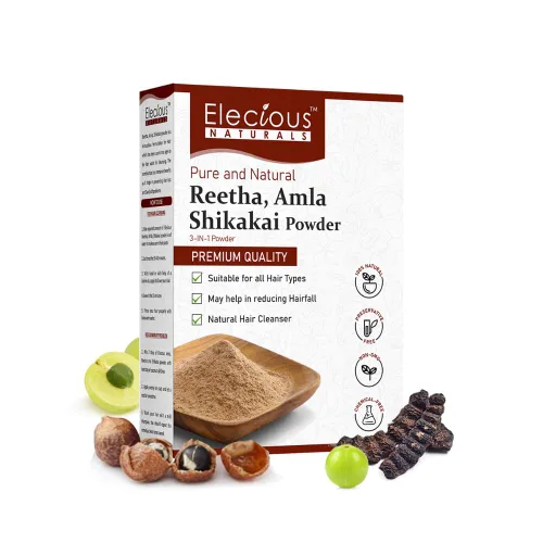 Elecious Naturals Amla, Reetha, Shikakai Polvo para el cabello 3 en 1 Limpiador natural del cabello 100% natural, sin químicos, sin conservantes,