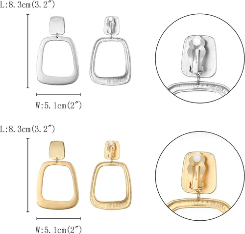 Miniatura 4 de Juego de 2 a 3 pares de aretes de gota de clip, aretes de oro mate, aretes de declaración de joyería para mujer