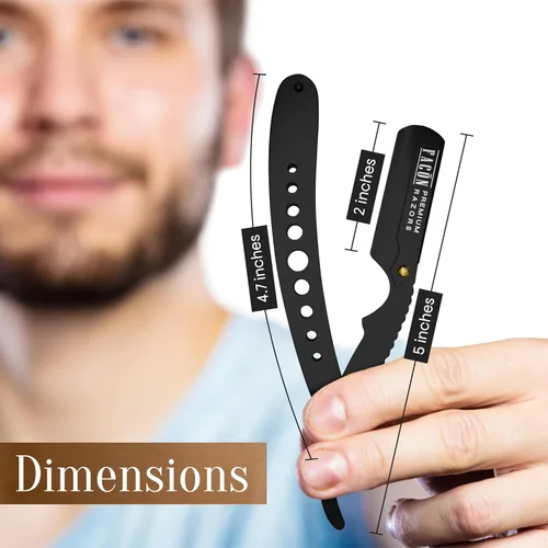 Miniatura 7 de Facón Navajas rectas para hombres - Kit de navaja de barbero profesional de borde recto con 100 cuchillas, afeitadora clásica de acero inoxidable El