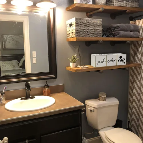 Miniatura 4 de Divertida decoración de baño de granja, bloques de madera de 4 lados, bonito letrero de baño rústico para estante, detalles de decoración del hogar